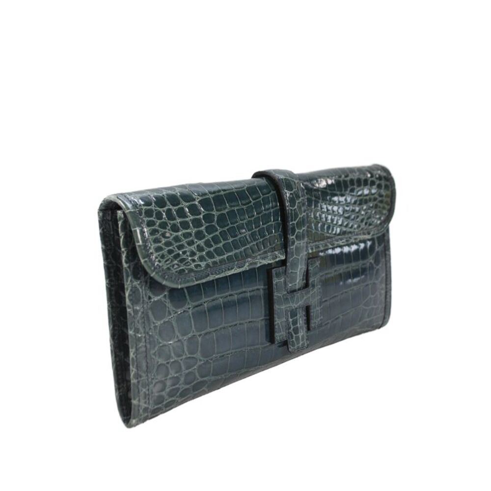 Hermes Womens Bleu Izmir Crocodilus Niloticus Jige Elan Clutch Handbag - Picture 3 of 10